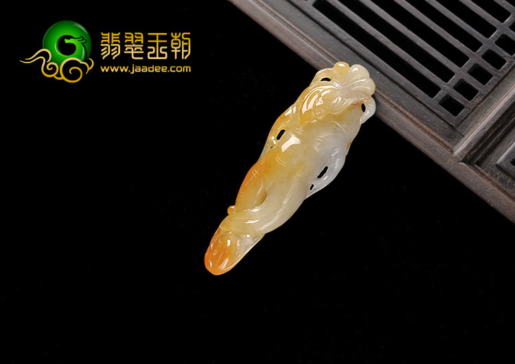 糯冰种黄翡缅甸翡翠a货人参如意挂件