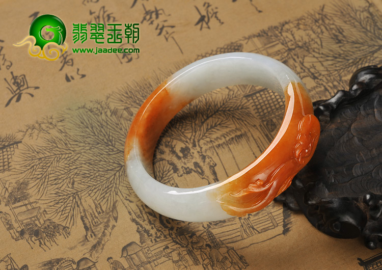 糯冰种红黄翡缅甸翡翠a货仿古龙镯(60.5mm)