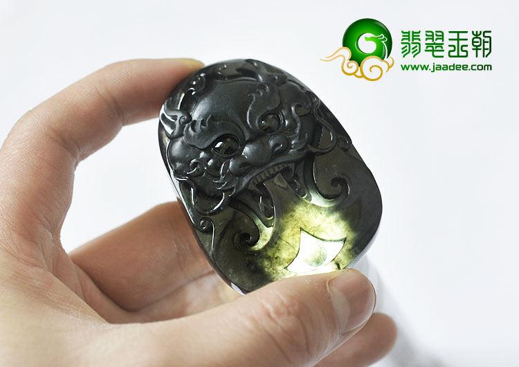 冰(乌鸡)种黑色缅甸翡翠a货龙头挂件