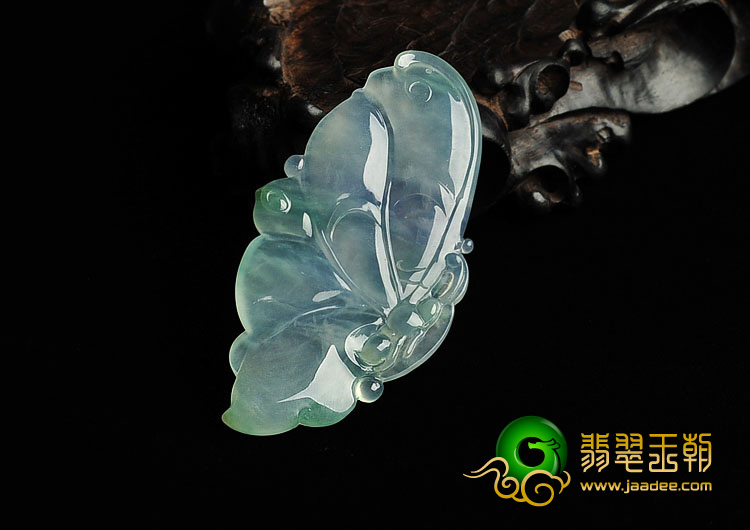 冰种春带彩缅甸翡翠a货蝴蝶挂件