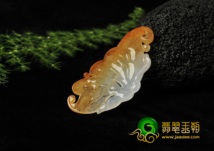 冰种红黄翡缅甸翡翠a货蝴蝶挂件