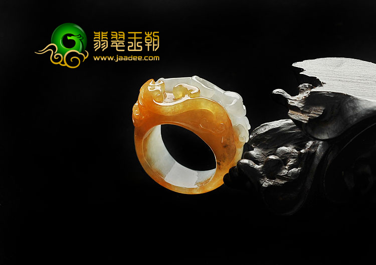 糯冰种褐黄翡缅甸翡翠A货仿古龙凤指环 - 戒指 - 翡翠王朝