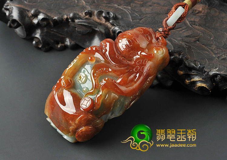 糯冰种褐红翡缅甸翡翠a货八方来财手玩件