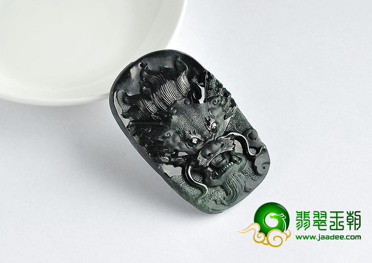 糯冰种墨翠缅甸翡翠a货龙头挂件
