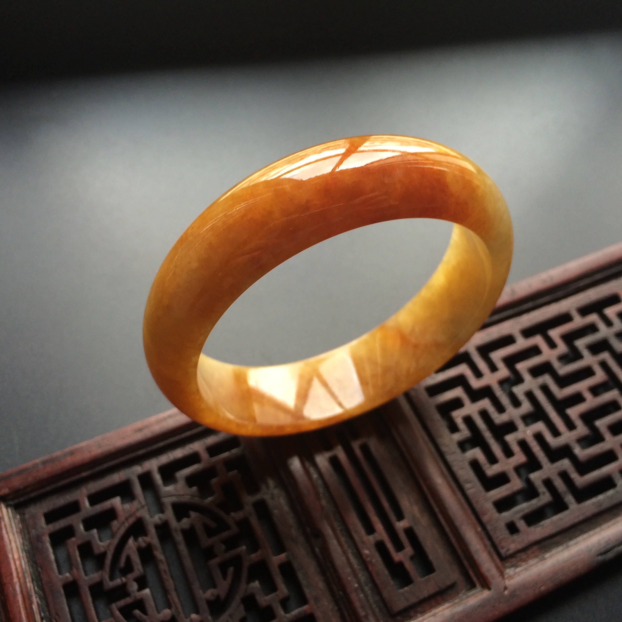 (超值推荐)糯冰种褐黄翡手镯(51.4mm) - 扁条 - 翡翠王朝