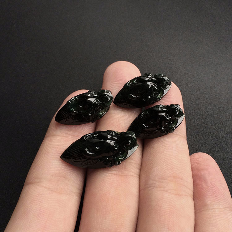 (超值推荐)冰种墨翠龙头戒面(4颗一起走)