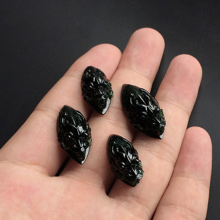 (超值推荐)冰种墨翠龙头戒面(4颗一起走)