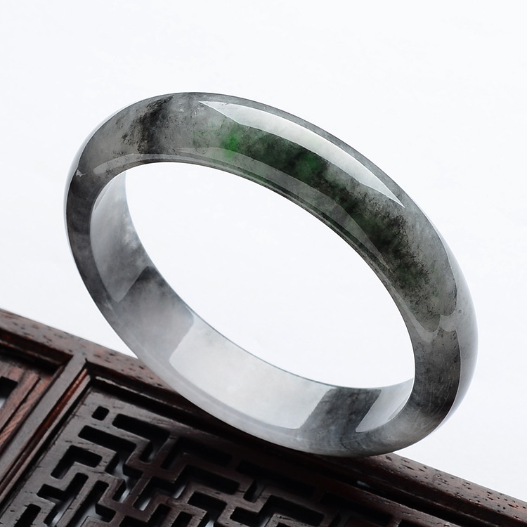 (超值推荐)乌鸡种水墨色飘翠手镯(56.5mm) - 扁条 - 翡翠王朝