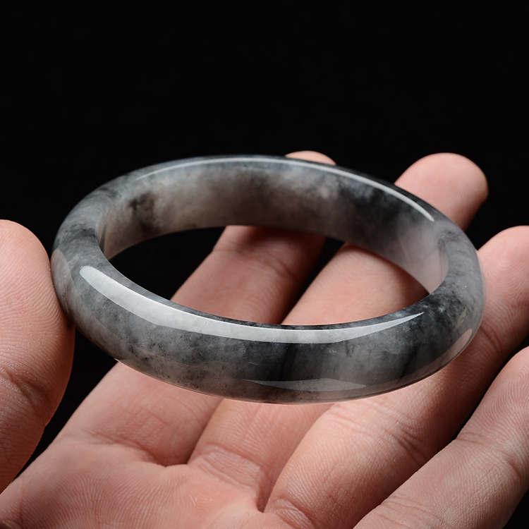 (超值推荐)乌鸡种水墨色飘翠手镯(56.5mm) - 扁条 - 翡翠王朝