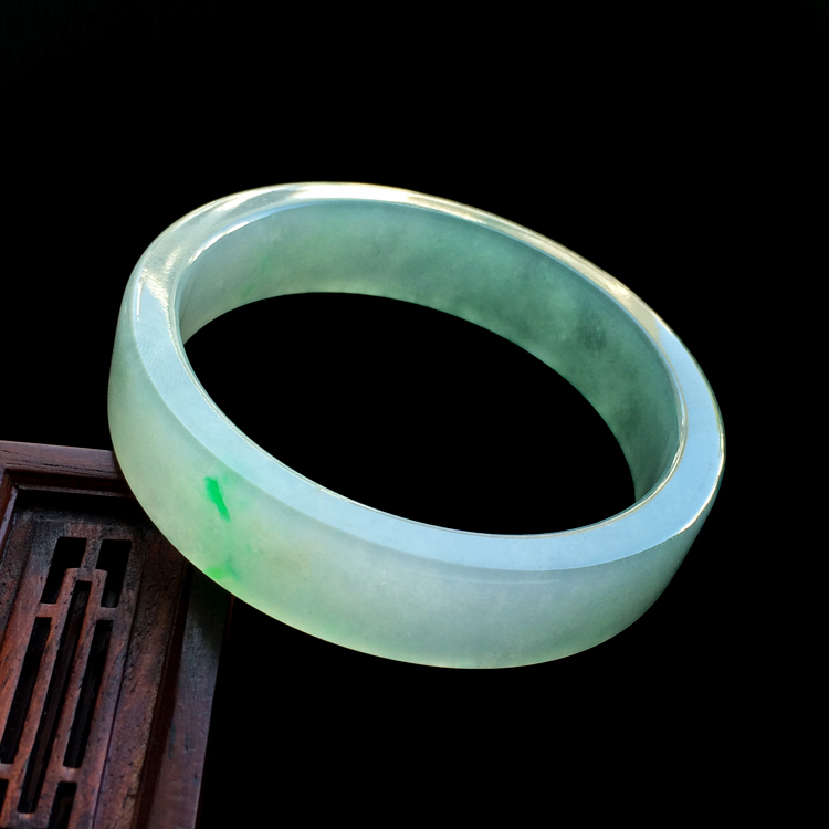 (超值推荐)糯冰种蓝晴水飘翠方条手镯(59mm)