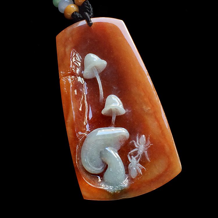 (超值推荐)糯冰种红黄翡略飘花生生不息挂件(王立元大师作品)