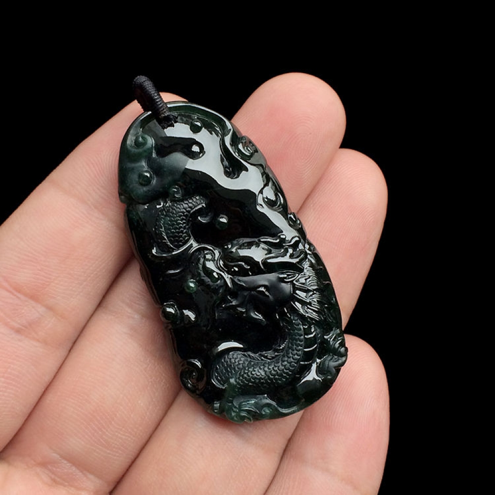 冰种墨翠龙牌挂件