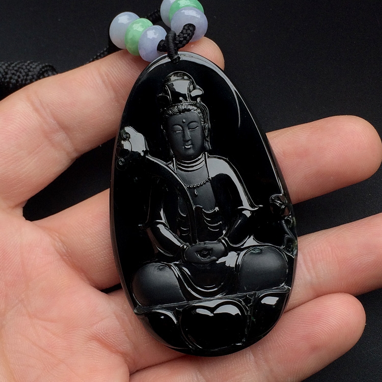(超值推荐)玻璃种墨翠大势至菩萨挂件