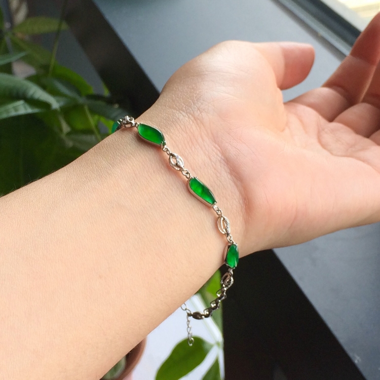 (超值推荐)冰种深绿镶白金随形手链 - 手链 - 翡翠王朝