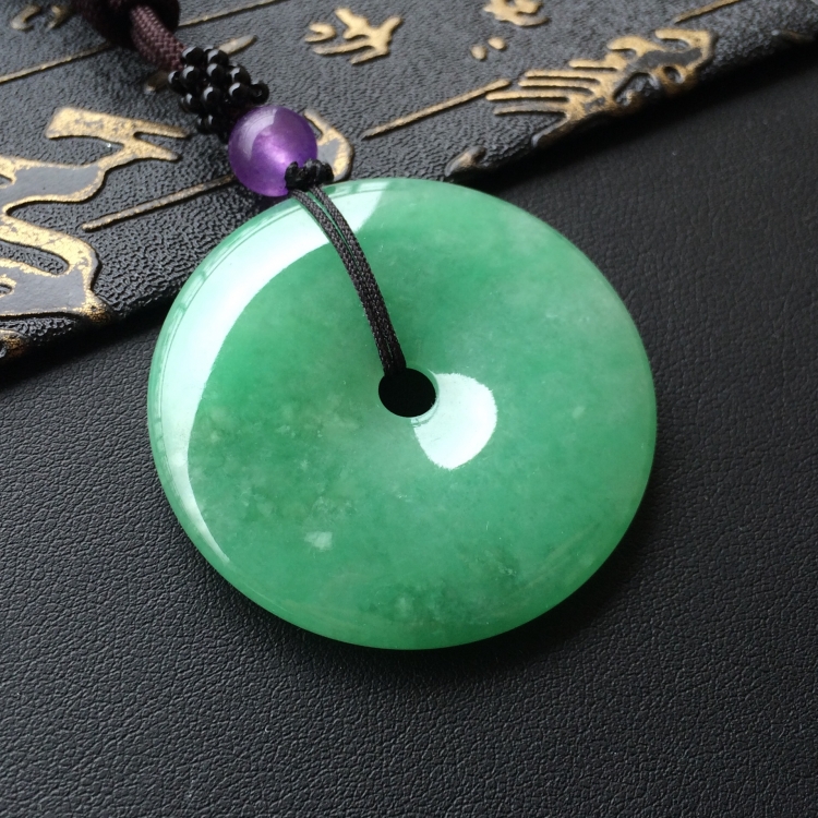 (超值推荐)糯冰种豆绿色平安扣挂件 - 平安扣 - 翡翠王朝