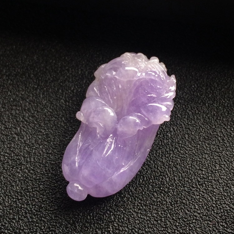 (超值推荐)糯冰种紫罗兰白菜挂件 - 玉白菜 - 翡翠王朝
