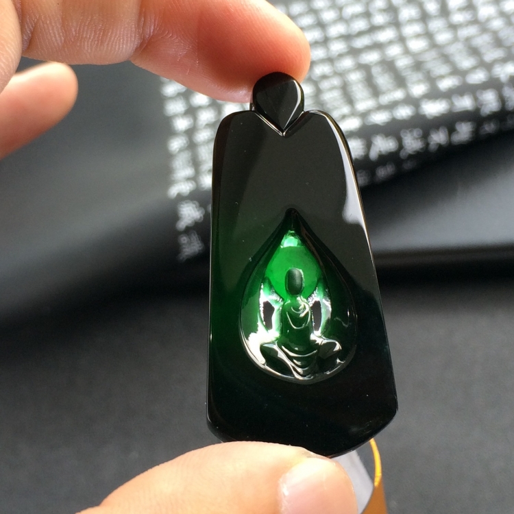 (超值推荐)冰种墨翠悟道挂件