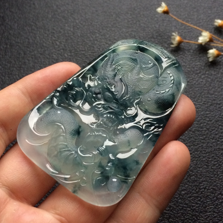 (超值推荐)冰种飘花龙牌挂件 - 龙凤牌 - 翡翠王朝
